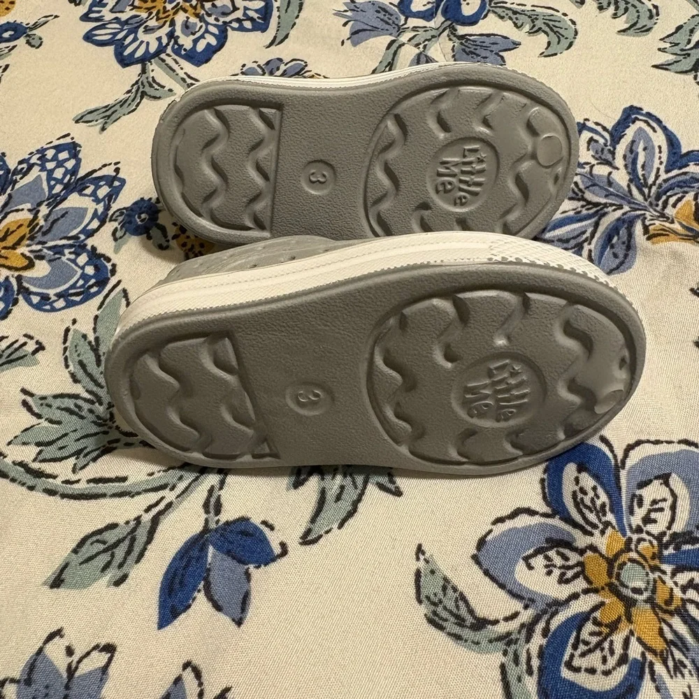 Little Me Gray and White Baby Slip-On Shoes